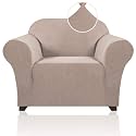 PrinceDeco Stretch Chair Cover Chair Slipcovers with Arms 1-Piece Chair Sofa Slipcovers or Living Room Non Slip Armchair Cover Furniture Protector Dogs Pet Friendly(Armchair,Sand)