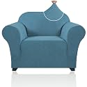 PrinceDeco Stretch Chair Cover Chair Slipcovers with Arms 1-Piece Chair Sofa Slipcovers or Living Room Non Slip Armchair Cover Furniture Protector Dogs Pet Friendly(Armchair,Storm Blue)