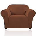 PrinceDeco Stretch Chair Cover Chair Slipcovers with Arms 1-Piece Chair Sofa Slipcovers or Living Room Non Slip Armchair Cover Furniture Protector Dogs Pet Friendly(Armchair, Caramel)