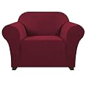 PrinceDeco Stretch Chair Covers for Living Room, Washable Armchair Slipcovers, Fitted Chair Slip Cover Jacquard Small Checked Furniture Protector with Elastic Bottom(Armchair 31"-40",Burgundy)