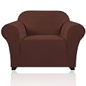 PrinceDeco Stretch Chair Covers for Living Room, Washable Armchair Slipcovers, Fitted Chair Slip Cover Jacquard Small Checked Furniture Protector with Elastic Bottom(Armchair 31"-40",Burnt Brick)