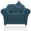 PrinceDeco Stretch Chair Covers for Living Room, Washable Armchair Slipcovers, Fitted Chair Slip Cover Jacquard Small Checked Furniture Protector with Elastic Bottom(Armchair 31"-40",Deep Teal)
