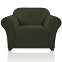 PrinceDeco Stretch Chair Covers for Living Room, Washable Armchair Slipcovers, Fitted Chair Slip Cover Jacquard Small Checked Furniture Protector with Elastic Bottom(Armchair 31"-40",Olive)