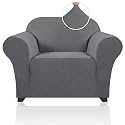 PrinceDeco Stretch Chair Covers for Living Room, Washable Armchair Slipcovers, Fitted Chair Slip Cover Jacquard Small Checked Furniture Protector with Elastic Bottom(Armchair 31"-40",Grey)
