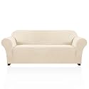 PrinceDeco Stretch Couch Covers for 3 Cushion Sofa, 1-Piece Spandex Jacquard Fabric Sofa Slipcover,Non Slip Universal Sofa Cover, Pet Dog Cat Proof Furniture Protector(Sofa 74" - 88", Biscotti Beige)
