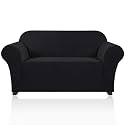 PrinceDeco Stretch Loveseat Sofa Cover Slipcover Couch Cover for 2 Cushion Sofa Washable Sofa Cover for Pets Friendly Furniture Protector Covers with Non Slip Bottom(Loveseat, Black)