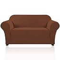 PrinceDeco Stretch Loveseat Sofa Cover Slipcover Couch Cover for 2 Cushion Sofa Washable Sofa Cover for Pets Friendly Furniture Protector Covers with Non Slip Bottom(Loveseat, Caramel)