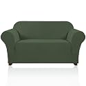 PrinceDeco Stretch Loveseat Sofa Cover Slipcover Couch Cover for 2 Cushion Sofa Washable Sofa Cover for Pets Friendly Furniture Protector Covers with Non Slip Bottom(Loveseat, Bronze Green)