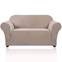 PrinceDeco Stretch Loveseat Sofa Cover Slipcover Couch Cover for 2 Cushion Sofa Washable Sofa Cover for Pets Friendly Furniture Protector Covers with Non Slip Bottom(Loveseat, Sand)