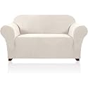 PrinceDeco Stretch Loveseat Sofa Cover Slipcover Couch Cover for 2 Cushion Sofa Washable Sofa Cover for Pets Friendly Furniture Protector Covers with Non Slip Bottom(Loveseat, Ivory)