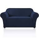 PrinceDeco Stretch Loveseat Sofa Cover Slipcover Couch Cover for 2 Cushion Sofa Washable Sofa Cover for Pets Friendly Furniture Protector Covers with Non Slip Bottom(Loveseat, Navy)