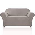 PrinceDeco Stretch Loveseat Sofa Cover Slipcover Couch Cover for 2 Cushion Sofa Washable Sofa Cover for Pets Friendly Furniture Protector Covers with Non Slip Bottom(Loveseat, Taupe)