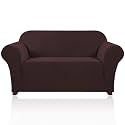 PrinceDeco Stretch Loveseat Sofa Cover Slipcover Couch Cover for 2 Cushion Sofa Washable Sofa Cover for Pets Friendly Furniture Protector Covers with Non Slip Bottom(Loveseat, Brown)