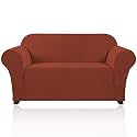 PrinceDeco Stretch Loveseat Sofa Cover Slipcover Couch Cover for 2 Cushion Sofa Washable Sofa Cover for Pets Friendly Furniture Protector Covers with Non Slip Bottom(Loveseat, Rust)
