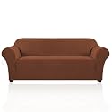 PrinceDeco Stretch Sofa Cover Slipcover 1-Piece, Spandex Jacquard Fabric Universal Couch Cover for 3 Cushion, Washable Non Slip Sofa Cover, Pet Friendly (Sofa 74" - 88", Caramel)