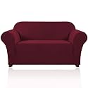 PrinceDeco Stretch Loveseat Sofa Cover Slipcover Couch Cover for 2 Cushion Sofa Washable Sofa Cover for Pets Friendly Furniture Protector Covers with Non Slip Bottom(Loveseat, Burgundy Red)