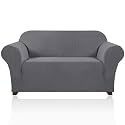 PrinceDeco Stretch Loveseat Sofa Cover Slipcover Couch Cover for 2 Cushion Sofa Washable Sofa Cover for Pets Friendly Furniture Protector Covers with Non Slip Bottom(Loveseat, Gray)