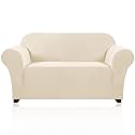 PrinceDeco Stretch Loveseat Sofa Cover Slipcover Couch Cover for 2 Cushion Sofa Washable Sofa Cover for Pets Friendly Furniture Protector Covers with Non Slip Bottom(Loveseat, Biscotti Beige)