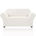 PrinceDeco Stretch Loveseat Sofa Cover Slipcover Couch Cover for 2 Cushion Sofa Washable Sofa Cover for Pets Friendly Furniture Protector Covers with Non Slip Bottom(Loveseat, Porcelain)