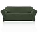PrinceDeco Stretch Sofa Cover Slipcover 1-Piece, Spandex Jacquard Fabric Universal Couch Cover for 3 Cushion, Washable Non Slip Sofa Cover, Pet Friendly (Large Sofa 90"-100",Bronze Green)