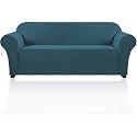 PrinceDeco Stretch Sofa Cover Slipcover 1-Piece, Spandex Jacquard Fabric Universal Couch Cover for 3 Cushion, Washable Non Slip Sofa Cover, Pet Friendly (Large Sofa 90"-100",Deep Teal)