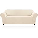 PrinceDeco Stretch Sofa Cover Slipcover 1-Piece, Spandex Jacquard Fabric Universal Couch Cover for 3 Cushion, Washable Non Slip Sofa Cover, Pet Friendly (Large Sofa 90"-100",Biscotti Beige)