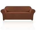 PrinceDeco Stretch Sofa Cover Slipcover 1-Piece, Spandex Jacquard Fabric Universal Couch Cover for 3 Cushion, Washable Non Slip Sofa Cover, Pet Friendly (Large Sofa 90"-100",Caramel)
