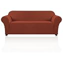 PrinceDeco Stretch Sofa Cover Slipcover 1-Piece, Spandex Jacquard Fabric Universal Couch Cover for 3 Cushion, Washable Non Slip Sofa Cover, Pet Friendly (Large Sofa 90"-100",Rust)