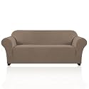 PrinceDeco Stretch Sofa Cover Slipcover 1-Piece, Spandex Jacquard Fabric Universal Couch Cover for 3 Cushion, Washable Non Slip Sofa Cover, Pet Friendly (XL Sofa 89"-105",Macchiato)