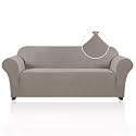 PrinceDeco Stretch Sofa Cover Slipcover Couch Covers for 3 Cushion Couch Furniture Protector Sofa Covers with Non Slip Elastic Bottom Dogs Pet Friendly Fitted (Sofa, Taupe)