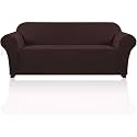 PrinceDeco Stretch Sofa Cover Slipcover Couch Covers for 3 Cushion Couch Furniture Protector Sofa Covers with Non Slip Elastic Bottom Dogs Pet Friendly Fitted(Large Sofa 90"-100",Brown)
