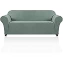 PrinceDeco Stretch Sofa Cover Slipcover Couch Covers for 3 Cushion Couch Furniture Protector Sofa Covers with Non Slip Elastic Bottom Dogs Pet Friendly Fitted(Large Sofa 90"-100",Sage)