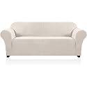PrinceDeco Stretch Sofa Cover Slipcover Couch Covers for 3 Cushion Couch Furniture Protector Sofa Covers with Non Slip Elastic Bottom Dogs Pet Friendly Fitted(Large Sofa 90"-100",Ivory)