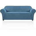PrinceDeco Stretch Sofa Cover Slipcover Couch Covers for 3 Cushion Couch Furniture Protector Sofa Covers with Non Slip Elastic Bottom Dogs Pet Friendly Fitted(Large Sofa 90"-100",Dusty Blue)