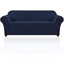 PrinceDeco Stretch Sofa Cover Slipcover Couch Covers for 3 Cushion Couch Furniture Protector Sofa Covers with Non Slip Elastic Bottom Dogs Pet Friendly Fitted(Large Sofa 90"-100",Navy)