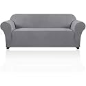 PrinceDeco Stretch Sofa Cover Slipcover Couch Covers for 3 Cushion Couch Furniture Protector Sofa Covers with Non Slip Elastic Bottom Dogs Pet Friendly Fitted(Large Sofa 90"-100",Dove)