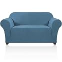 PrinceDeco Stretch Loveseat Sofa Cover Slipcover Couch Cover for 2 Cushion Sofa Washable Sofa Cover for Pets Friendly Furniture Protector Covers with Non Slip Bottom(Loveseat, Dusty Blue)