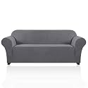 PrinceDeco Stretch Sofa Cover Slipcover Couch Covers for 3 Cushion Couch Furniture Protector Sofa Covers with Non Slip Elastic Bottom Dogs Pet Friendly Fitted (Sofa, Grey)