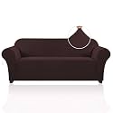 PrinceDeco Stretch Sofa Cover Slipcover Couch Covers for 3 Cushion Couch Furniture Protector Sofa Covers with Non Slip Elastic Bottom Dogs Pet Friendly Fitted (Sofa, Brown)