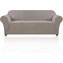 PrinceDeco Stretch Sofa Cover Slipcover Couch Covers for 3 Cushion Couch Furniture Protector Sofa Covers with Non Slip Elastic Bottom Dogs Pet Friendly Fitted(Large Sofa 90"-100",Taupe)