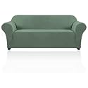 PrinceDeco Stretch Sofa Cover Slipcover Couch Covers for 3 Cushion Couch Furniture Protector Sofa Covers with Non Slip Elastic Bottom Dogs Pet Friendly Fitted(Large Sofa 90"-100",Loden Frost)