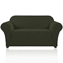 PrinceDeco Stretch Sofa Slipcover 1 Piece Sofa Cover for 2 Cushion Couch Furniture Protector/Cover Couch with Elastic Bottom Soft and Durable Sofa Cover Pet Protector (Loveseat, Olive)