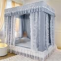 Princess Bed Canopy Curtain, Double Layer, 4 Corner Post, 3 Openings, Cute Cozy Square Design for Girls Bedroom, Suitable for Full/Queen/King Size Beds