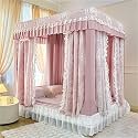 Princess Bed Canopy Curtain, Double Layer, 4 Corner Post, 3 Openings, Cute Cozy Square Design for Girls Bedroom, Suitable for Full/Queen/King Size Beds