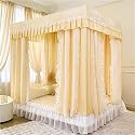 Princess Bed Canopy Curtain, Double Layer, 4 Corner Post, 3 Openings, Cute Cozy Square Design for Girls Bedroom, Suitable for Full/Queen/King Size Beds