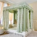 Princess Bed Canopy Curtain, Double Layer, 4 Corner Post, 3 Openings, Cute Cozy Square Design for Girls Bedroom, Suitable for Full/Queen/King Size Beds
