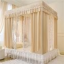 Princess Bed Canopy Curtain, Double Layer, 4 Corner Post, 3 Openings, Cute Cozy Square Design for Girls Bedroom, Suitable for Full/Queen/King Size Beds