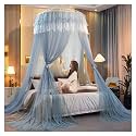 Princess Bed Canopy Tent - Lace Sheer Mesh Mosquito Net for Double Bed, Hanging Curtains Decoration (Blue Grey, Size: 1.5m x 2.0m) - Ideal for Kids' Rooms