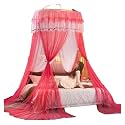 Princess Bed Canopy Tent - Lace Sheer Mosquito Net for Double Bed - Decorative Hanging Curtains in Watermelon Red (Size: 1.5m x 2.0m)