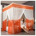Princess Bed Netting Canopy for Girls Mosquito Net Bed Frame Curtain Brackets with Curtain 4 Corners Canopy Bed Frame Post Poles Aluminum Alloy,Orange,Full